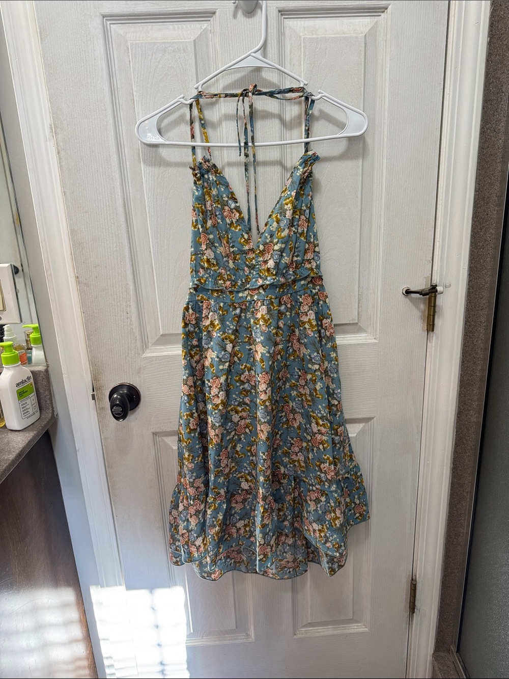 Floral Smocked Sundress in Blue with Pink Accents